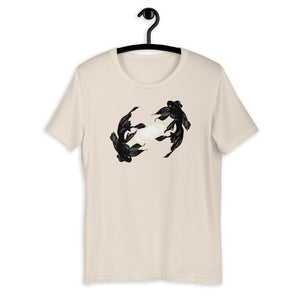 Koi Spiral Galaxy, Short-Sleeve Unisex T-Shirt, Art by Melodia, Sublimation Print of Soft Tee, Koi Fish, Boho, Bohemian, Eclectic Design Tee