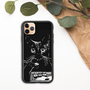 Biodegradable iPhone Case, Black Cat Bento Box Sushi, Original Drawing by Melodia, circa Inktober 2018, iPhone 11, X, 8, 7, SE