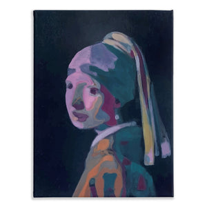 Girl With The Pearl Earring Contemporary Color Painting Remix, Original Oil Painting By Melodia, Renaissance Traditional Stretched Canvas