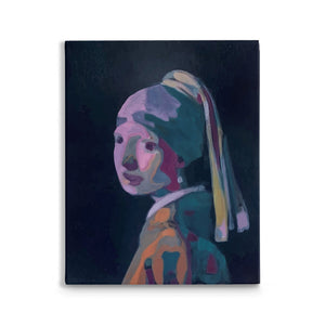 Girl With The Pearl Earring Contemporary Color Painting Remix, Original Oil Painting By Melodia, Renaissance Traditional Stretched Canvas