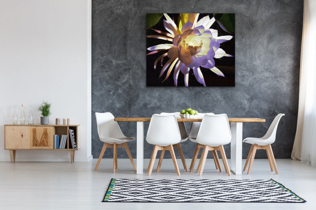 Night Blooming Cereus Painting, Original Contemporary Botanical Painting By Melodia, Printed On Traditional Stretched Canvas, Wall Art