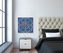 Load image into Gallery viewer, Vishuddha Mandala Intuitive Painting By Melodia, Blue Chakra, Energy, Meditation Art, Print On Traditional Stretched Canvas

