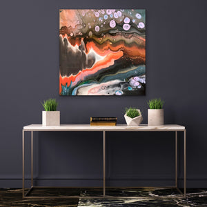 Geode Paint Pour, Reproduction Of Original Painting By Melodia, Geological Earthy Boho Modern Scandi Wall Art Traditional Stretched Canvas