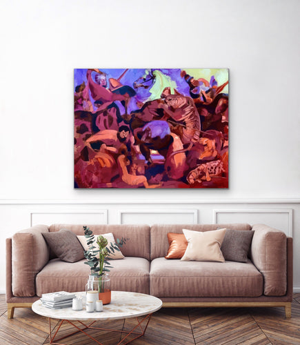 The Tiger Hunt, Contemporary Remix, Original Painting By Melodia Reproduced On Traditional Stretched Canvas, Wall Art, Modern Renaissance