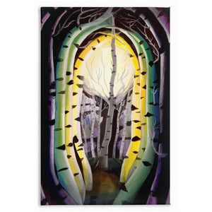 Tunnel, Original Oil Painting By Melodia Reproduced On Traditional Stretched Canvas, Contemporary, Aspens,Trees, Moon, Spiritual, Wall Art