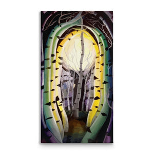 Tunnel, Original Oil Painting By Melodia Reproduced On Traditional Stretched Canvas, Contemporary, Aspens,Trees, Moon, Spiritual, Wall Art