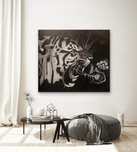 Load image into Gallery viewer, Tiger Breath, Original Drawing By Melodia Reproduced On Traditional Stretched Canvas, Animal Art, Wall Art, Boho, Black And White

