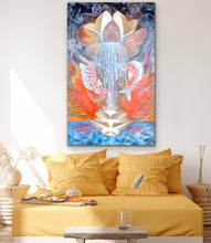 Load image into Gallery viewer, Pisces Oil Painting Giclee Reproduction On Traditional Stretched Canvas, Fine Art, Koi Fish, Lotus, Spiritual, Zodiac Art By Melodia
