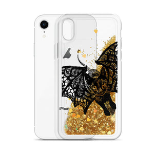 Kitty Kat Bat, Liquid Glitter Phone Case, Original Art by Melodia, Inktober, Black Cat, Halloween, Cat Lover Drawing, iPhone Case