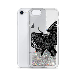 Kitty Kat Bat, Liquid Glitter Phone Case, Original Art by Melodia, Inktober, Black Cat, Halloween, Cat Lover Drawing, iPhone Case