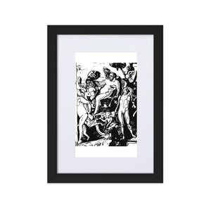 Triumph of Bacchus, Black and White, Lithograph Style Drawing, Reproduction, Matte Paper Framed Poster, Renaissance, Mid-Century Modern, Mat