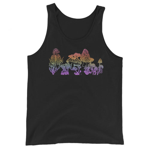 Unisex Mushroom Tank Top, Rainbow Ombre Sublimation Print Tank, Original Art by Melodia