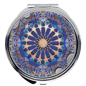 Blue Mandala Compact Mirror, Blue Vishuddha Chakra, Yogi,Gift,Boho,Tessellations, Stars, Sacred Geometry, Unique Gift, Personal Mirror