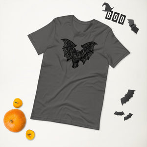 Kitty-Cat Bat Short-Sleeve Unisex T-Shirt, Original Drawing by Melodia, Halloween, Black Cat, Lace Wings, Art Tee, Shirt