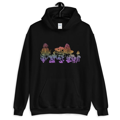 Mushrooms Unisex Hoodie, Sizes S- 5XL, Plus Sizing Available, Rainbow Ombre Style, Sublimation Print, Original Art by Melodia, Botanical