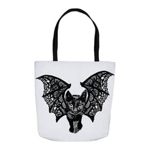 Load image into Gallery viewer, Kitty-Cat Bat Tote Bag, Trick Or Treating Bag, Halloween Candy Gift Bag, Black Cat, Kitten, Bat, Cat Lover Present
