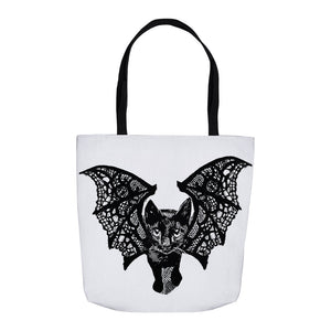 Kitty-Cat Bat Tote Bag, Trick Or Treating Bag, Halloween Candy Gift Bag, Black Cat, Kitten, Bat, Cat Lover Present