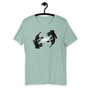Koi Spiral Galaxy, Short-Sleeve Unisex T-Shirt, Art by Melodia, Sublimation Print of Soft Tee, Koi Fish, Boho, Bohemian, Eclectic Design Tee