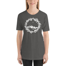Load image into Gallery viewer, Wanderlust Short-Sleeve Unisex T-Shirt, Art by Melodia, Sublimation Tee, Nature Lover, Travel Shirt, Mountains, Colorado, Botanical, Boho
