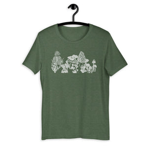 Mushrooms Short-Sleeve Unisex T-Shirt, Original Art by Melodia, Sublimation Print, Nature Lover, Botanical, Plants, Mushroom